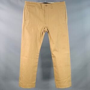 36 Camel Cotton Selvedge Twill Straight Button Fly Chino Casual Pants